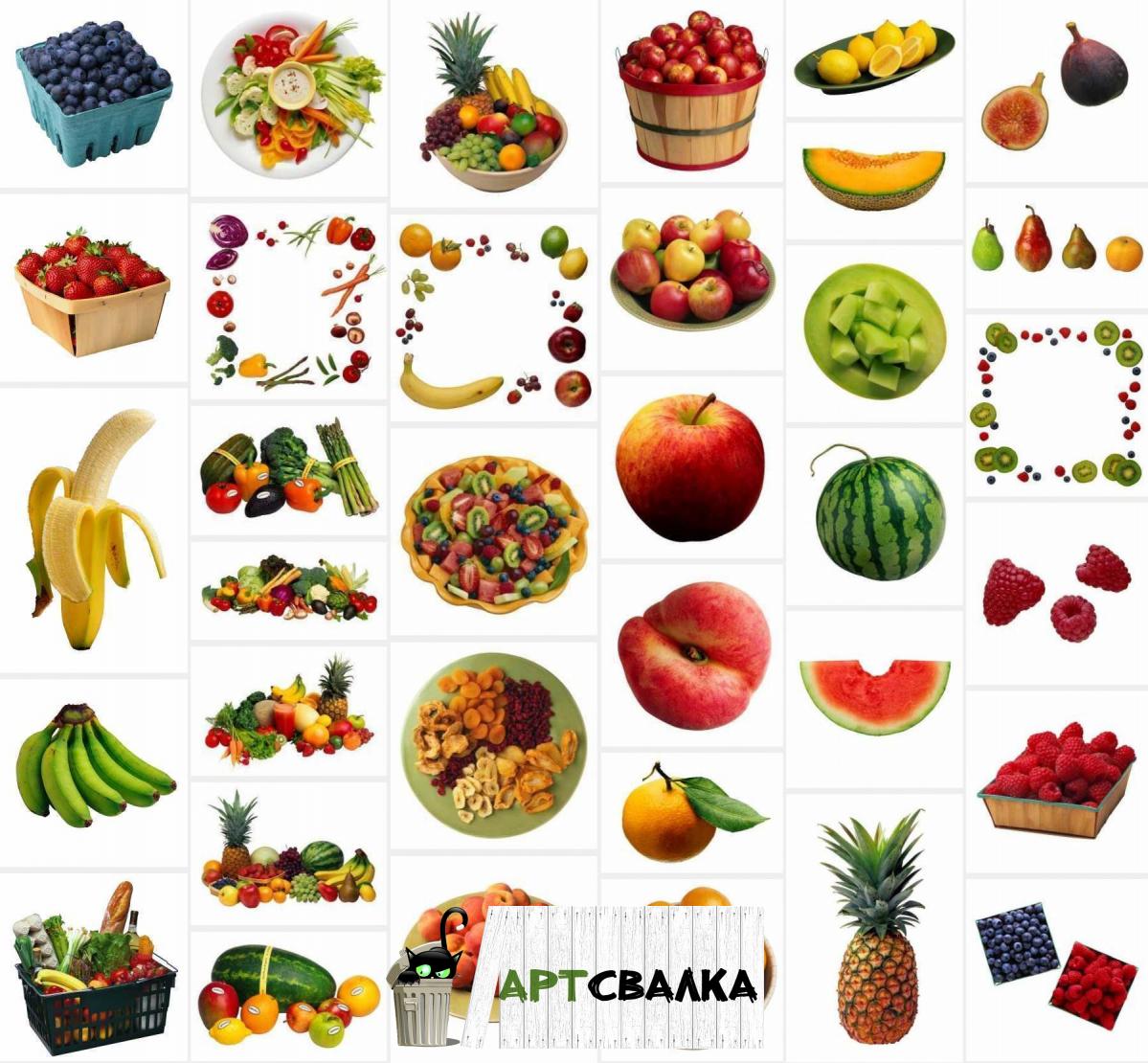 Фрукты и овощи на белом фоне | Fruits and vegetables on a white background